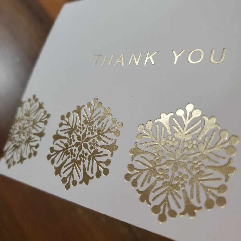 10 Thank You Greeting Card Hallmark Blank Inside White Gold Holiday Snowflake